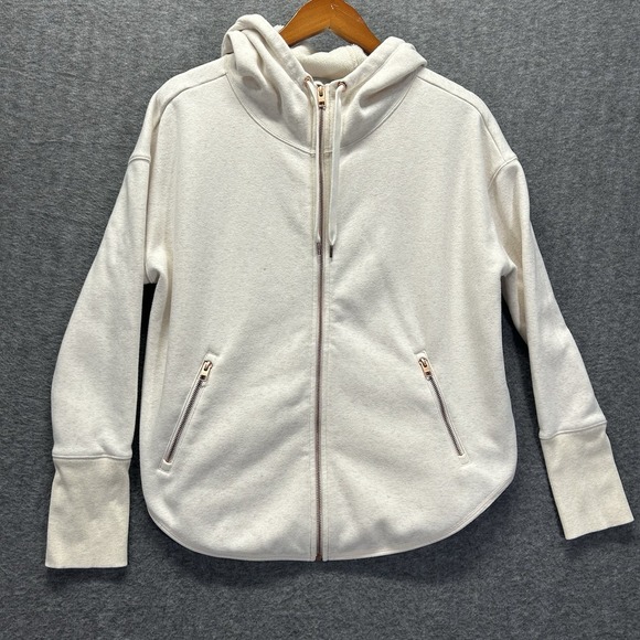 Athleta Jackets & Blazers - Athleta Cozy Karma Recover Full Zip Jacket Heather Cream Rose Gold SIZE Medium